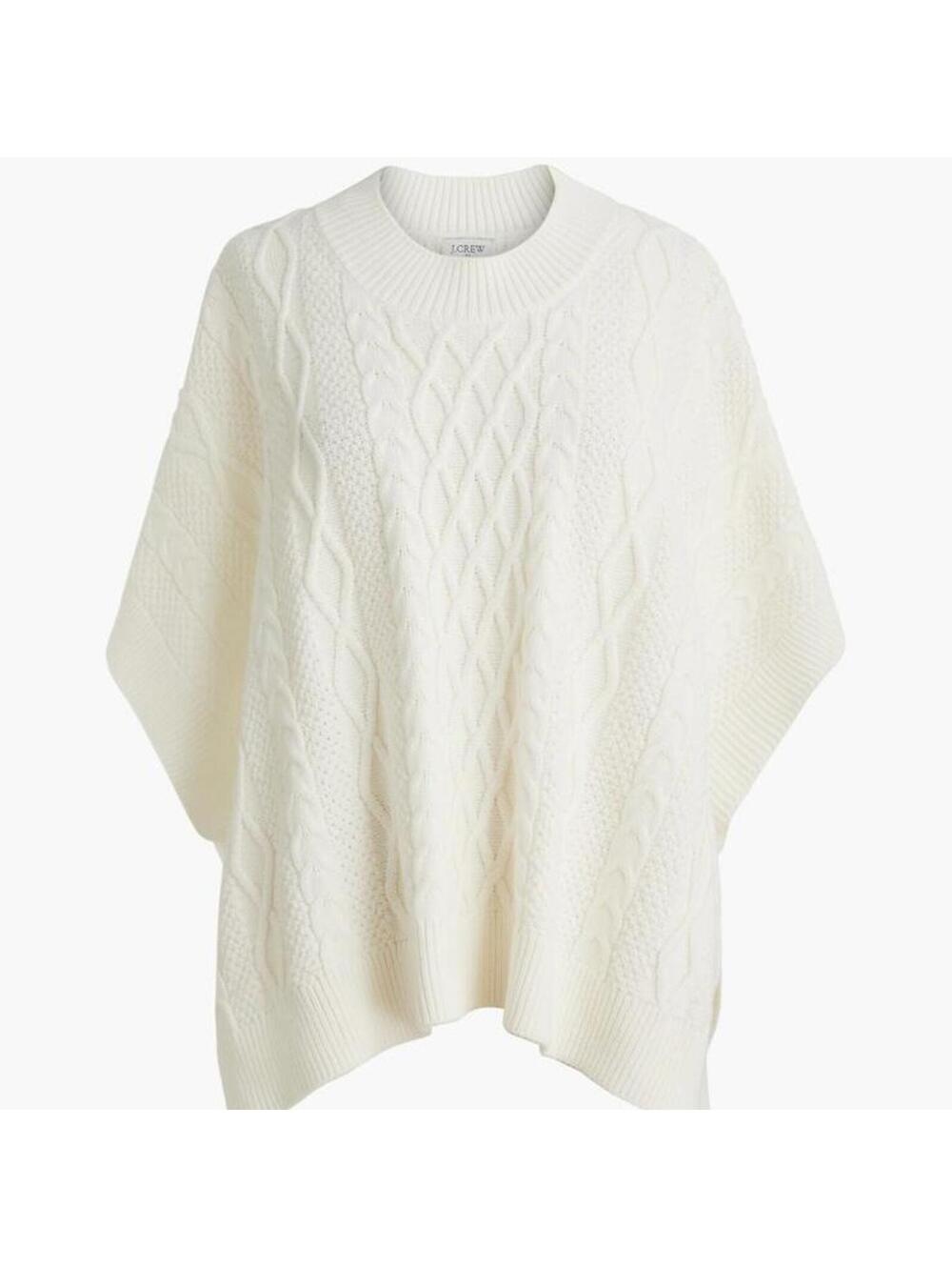 J.Crew Fisherman Cable-Knit Poncho Sweater in Ivory Women’s One Size